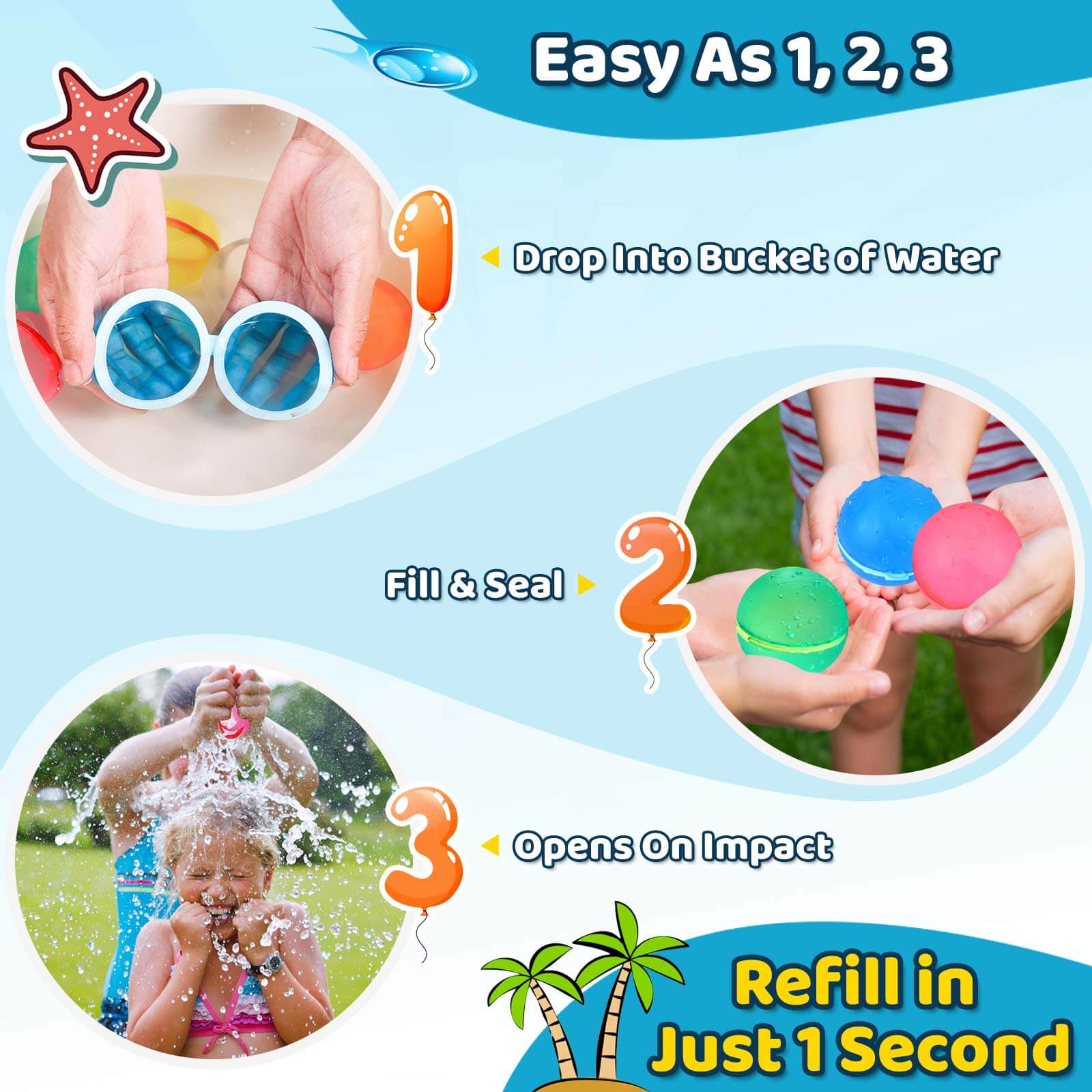 Magnetic Reusable Water Balloons Outdoor Water Summer Fun Toys Birthday Gift