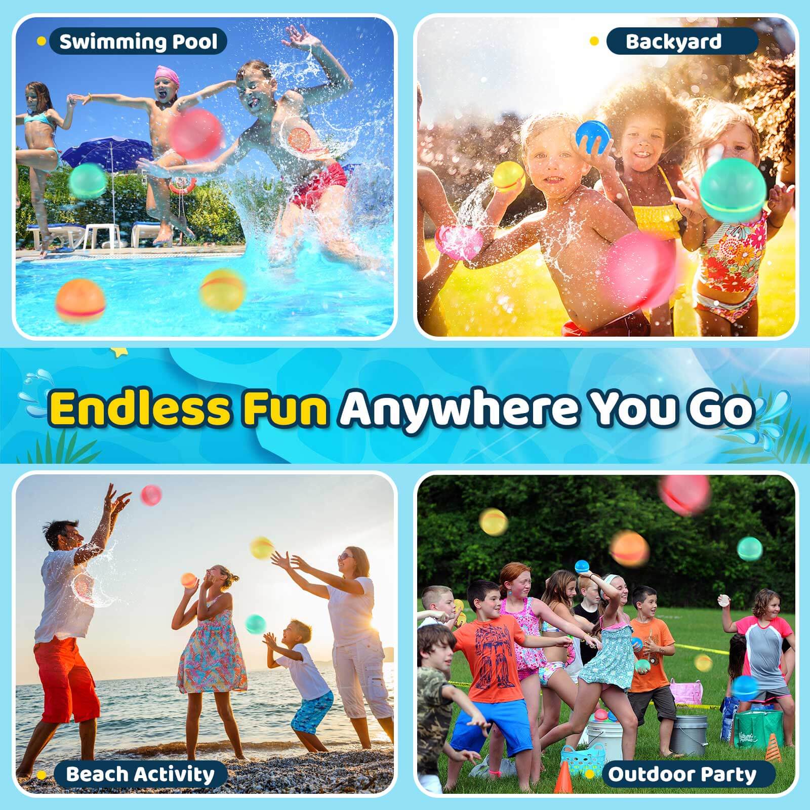 Magnetic Reusable Water Balloons Outdoor Water Summer Fun Toys Birthday Gift